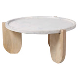 Modern Mango Wood and Marble Coffee Table, White-Furniture - Accent Tables-High Fashion Home