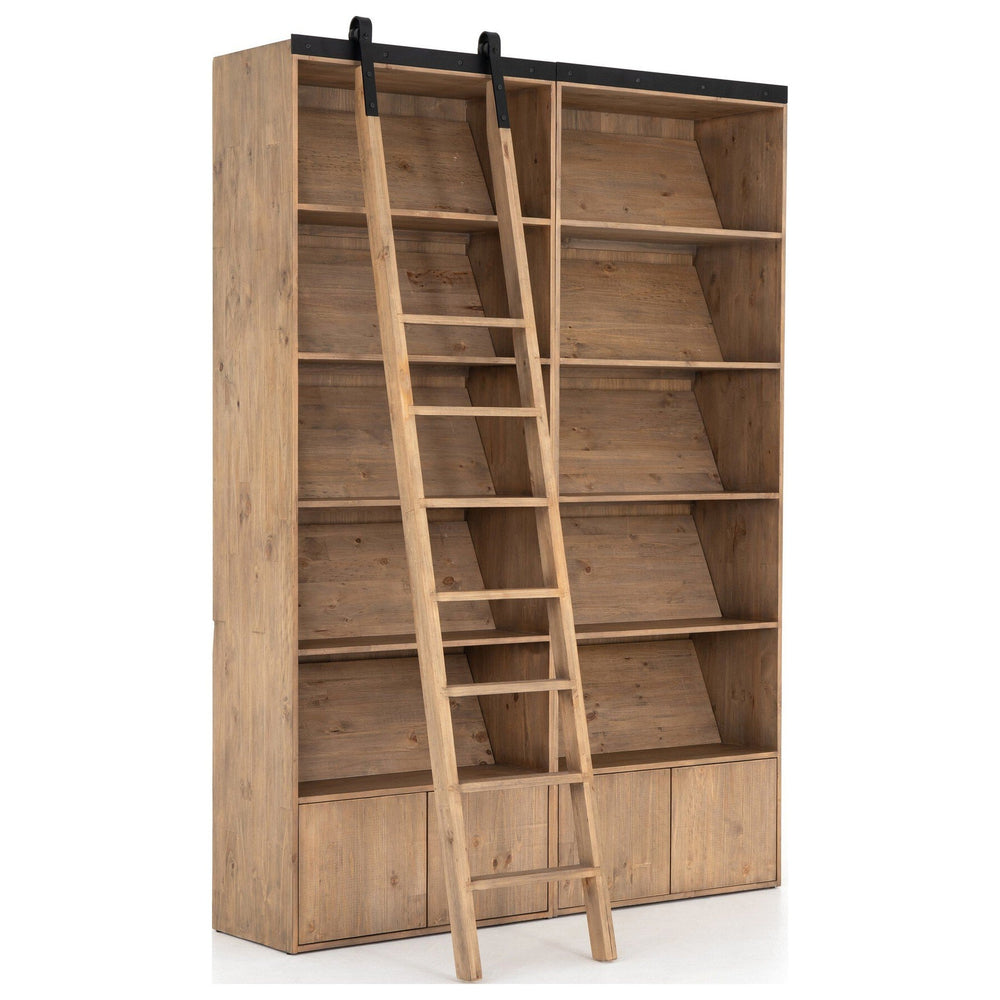 Bane Double Bookshelf W/ Ladder, Smoked Pine by Four Hands — PRM_1