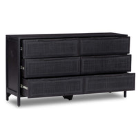 Sydney 6 Drawer Dresser, Black Wash w/Black Cane-Furniture - Bedroom-High Fashion Home
