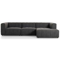 Langham Channeled 3 Piece Right Chaise Sectional, Saxon Charcoal-Furniture - Sofas-High Fashion Home