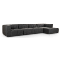 Langham Channeled 4 Piece Right Chaise Sectional, Saxon Charcoal-Furniture - Sofas-High Fashion Home