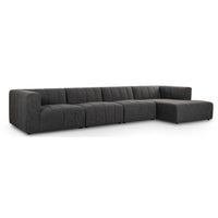 Langham Channeled 4 Piece Right Chaise Sectional, Saxon Charcoal-Furniture - Sofas-High Fashion Home
