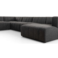 Langham Channeled 6 Piece Sectional w/Right Arm Chaise, Saxon Charcoal-Furniture - Sofas-High Fashion Home