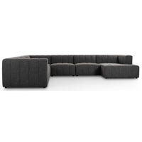 Langham Channeled 6 Piece Sectional w/Right Arm Chaise, Saxon Charcoal-Furniture - Sofas-High Fashion Home