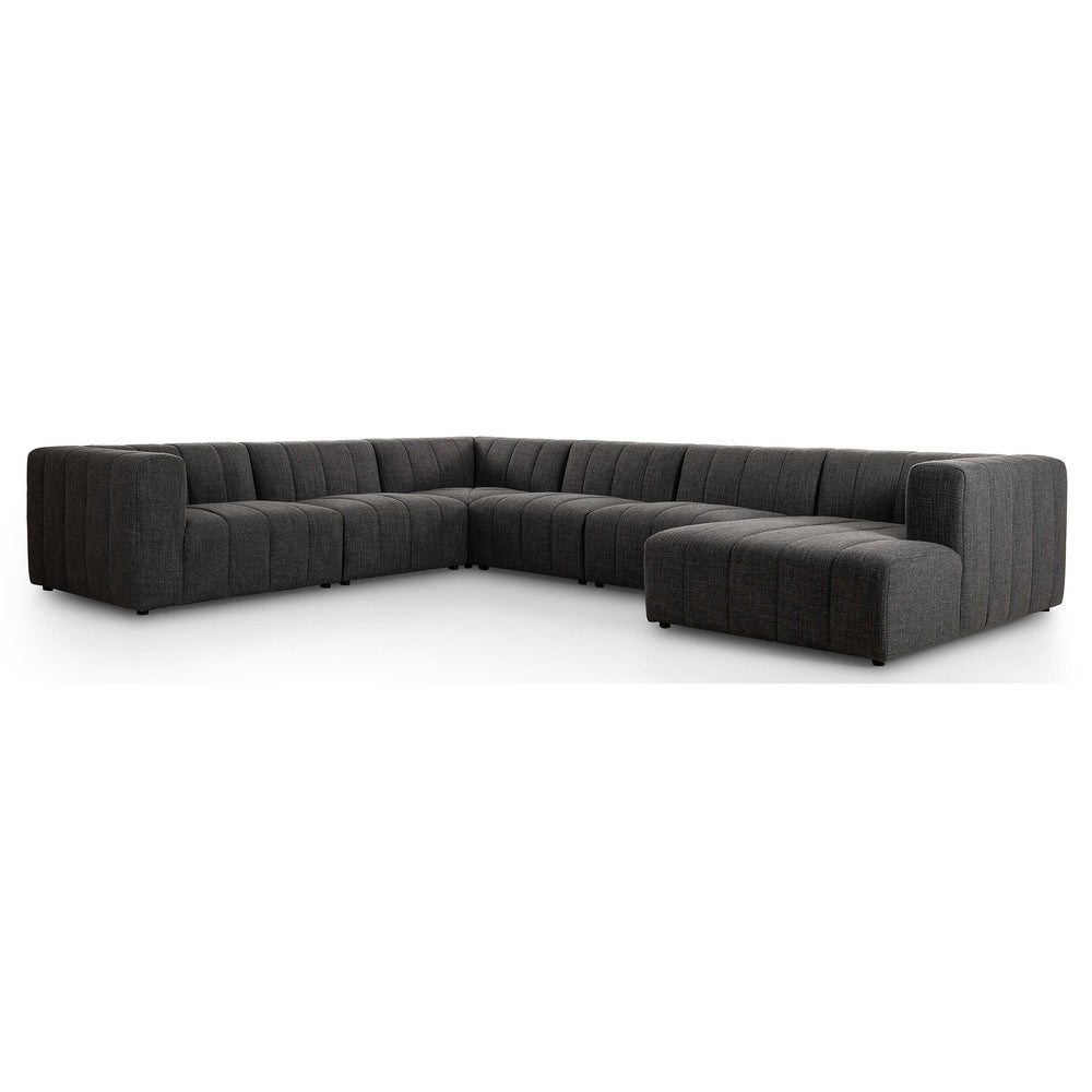 Langham Channeled 6 Piece Sectional w/Right Arm Chaise, Saxon Charcoal-Furniture - Sofas-High Fashion Home
