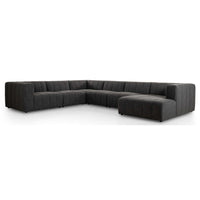 Langham Channeled 6 Piece Sectional w/Right Arm Chaise, Saxon Charcoal-Furniture - Sofas-High Fashion Home