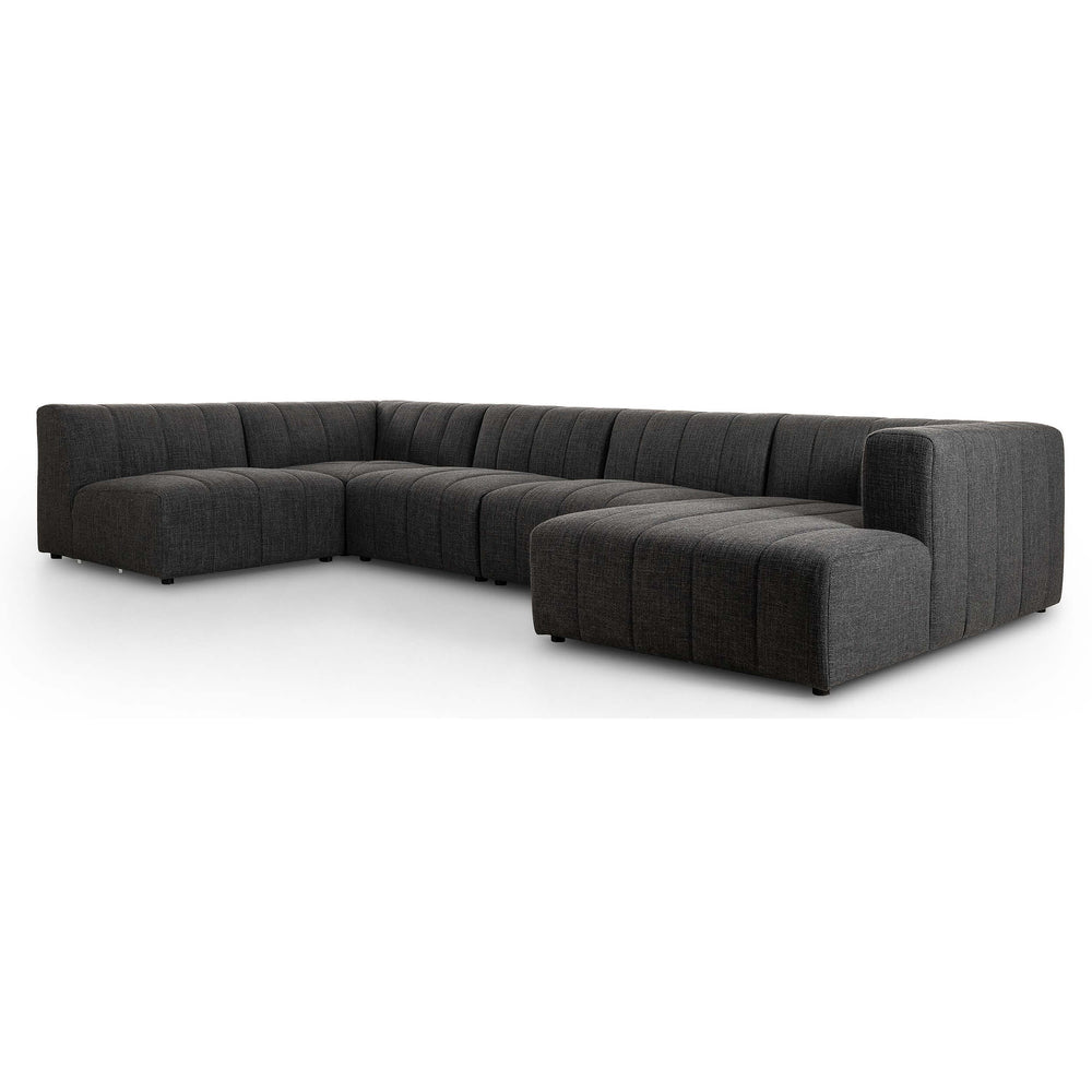 Langham Channeled 5 Piece Sectional w/Right Arm Chaise, Saxon Charcoal