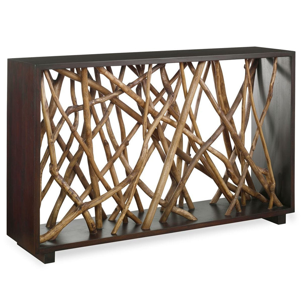 Teak Maze Console Table, Walnut-Furniture - Accent Tables-High Fashion Home
