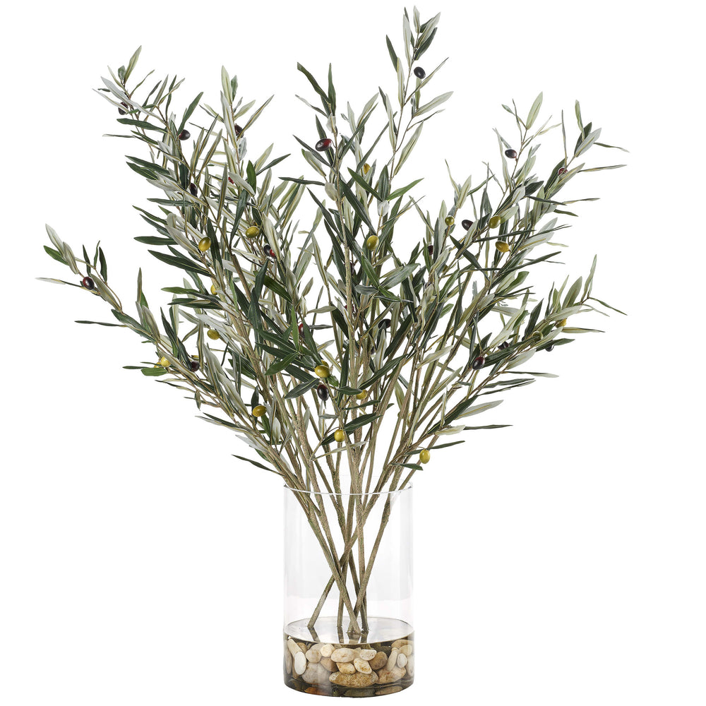 Olive Branches in Large Rowan Vase, Clear-Accessories-High Fashion Home
