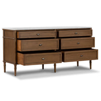 Toulouse 6 Drawer Dresser w/Marble Top, Toasted Oak-Furniture - Storage-High Fashion Home