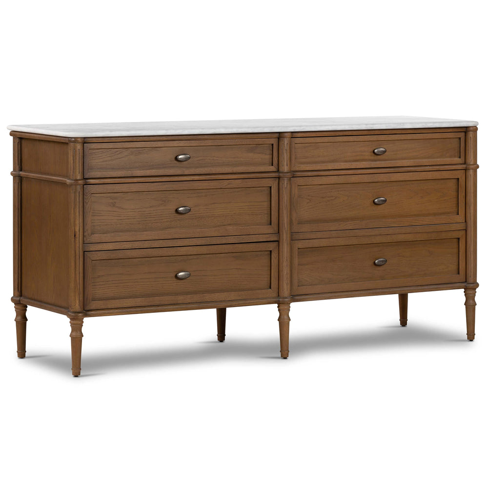 Toulouse 6 Drawer Dresser w/Marble Top, Toasted Oak-Furniture - Storage-High Fashion Home
