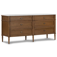 Toulouse 6 Drawer Dresser w/Marble Top, Toasted Oak-Furniture - Storage-High Fashion Home
