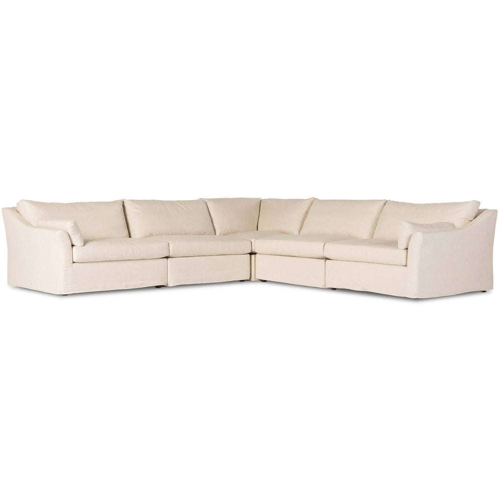 Delray 5 Piece Slipcover Sectional, Evere Oatmeal-Furniture - Sofas-High Fashion Home