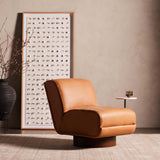 Bronwyn Leather Swivel Chair w/Side Table, Palermo Cognac w/White Marble-Furniture - Chairs-High Fashion Home