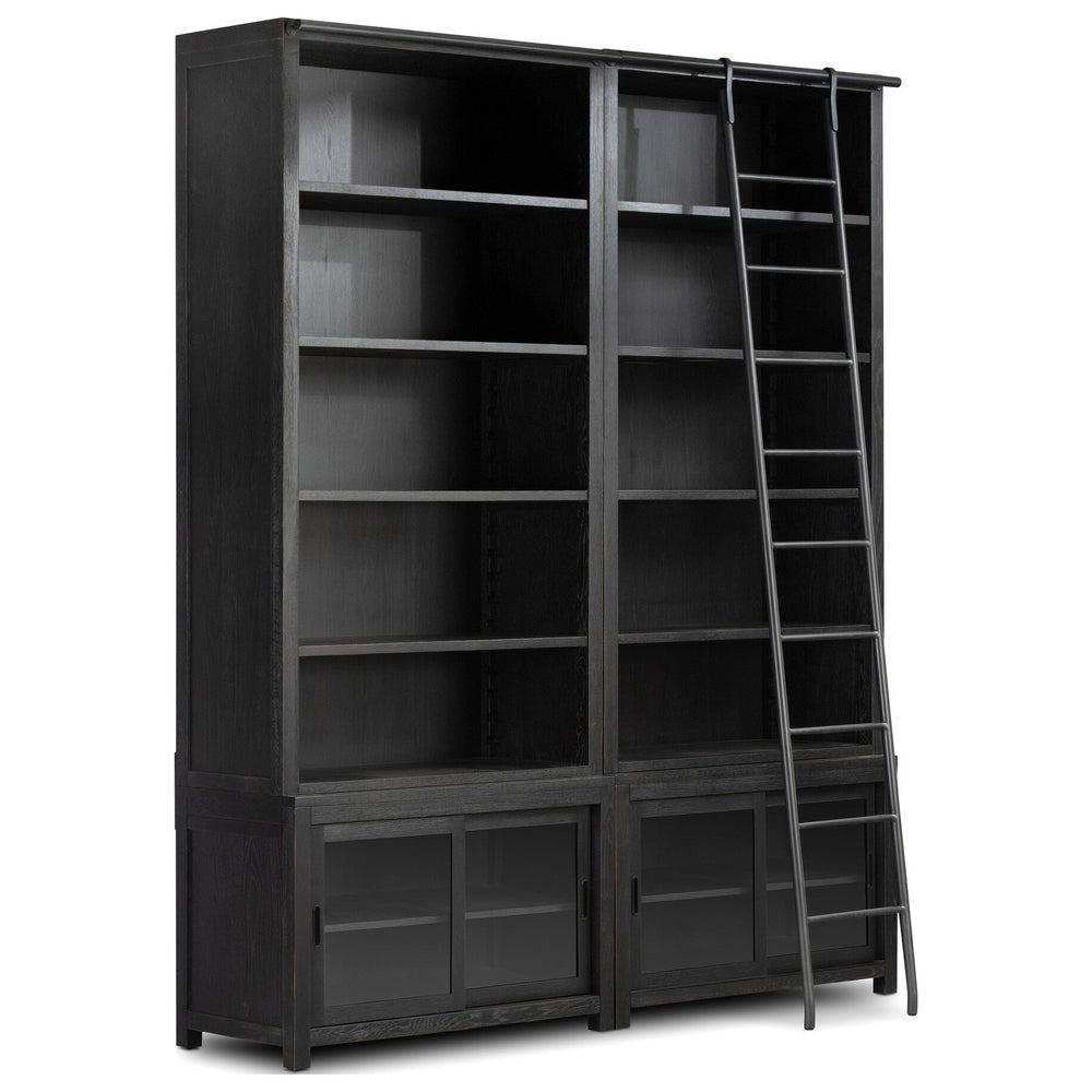 Admont Double Bookcase With Ladder, Worn Black by Four Hands — PRM_1