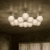 Orion Round Chandelier, Burnished Brass/Marble Glass