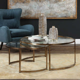 Rhea Nesting Coffee Tables, Set of 2, Gold-Furniture - Accent Tables-High Fashion Home