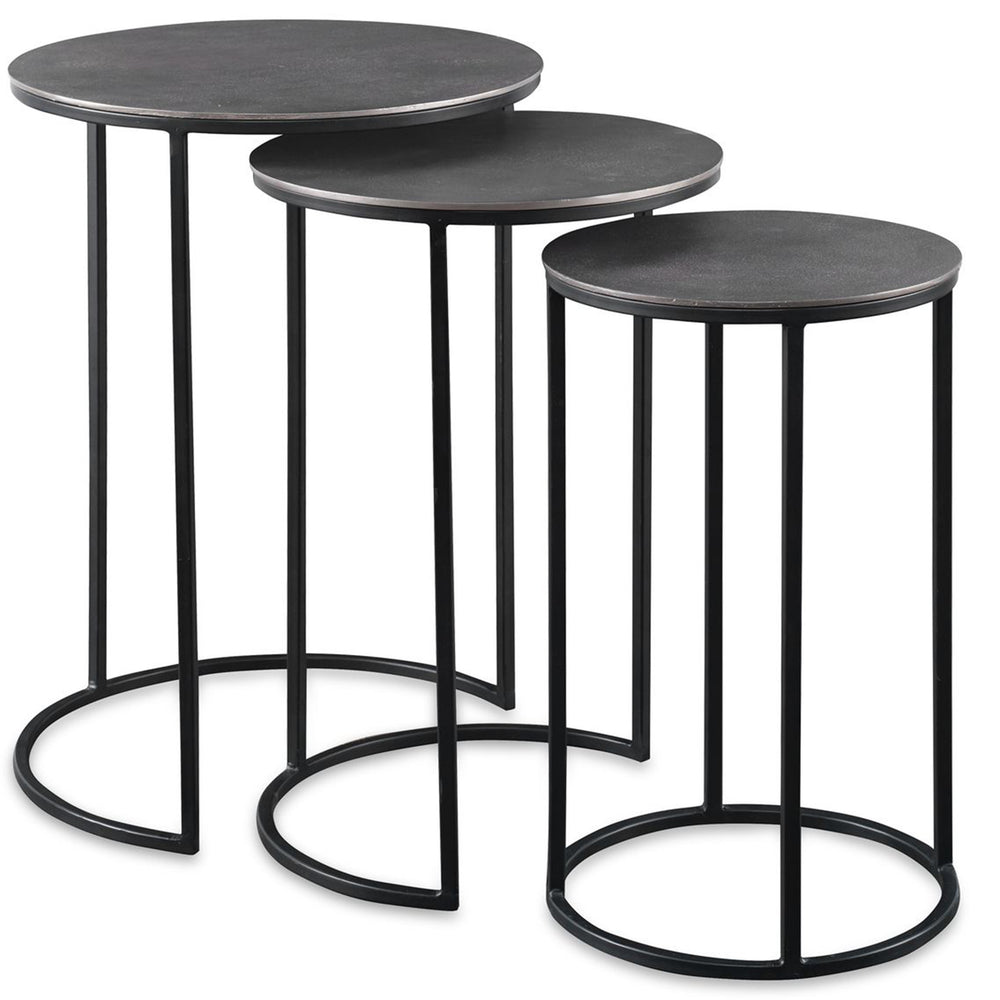 Erik Nesting Tables, Set of 3, Antique Nickel-Furniture - Accent Tables-High Fashion Home