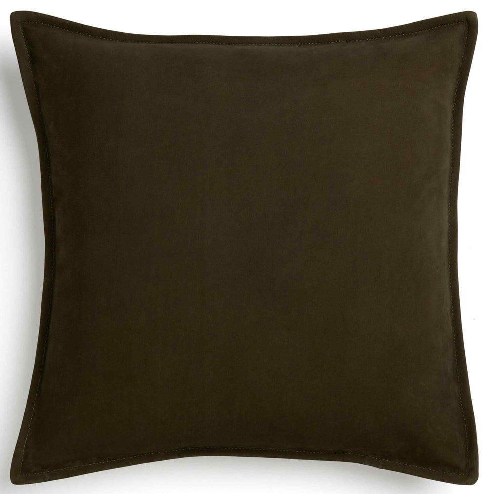 Trenton Leather Pillow, Nubuck Olive, by Four Hands