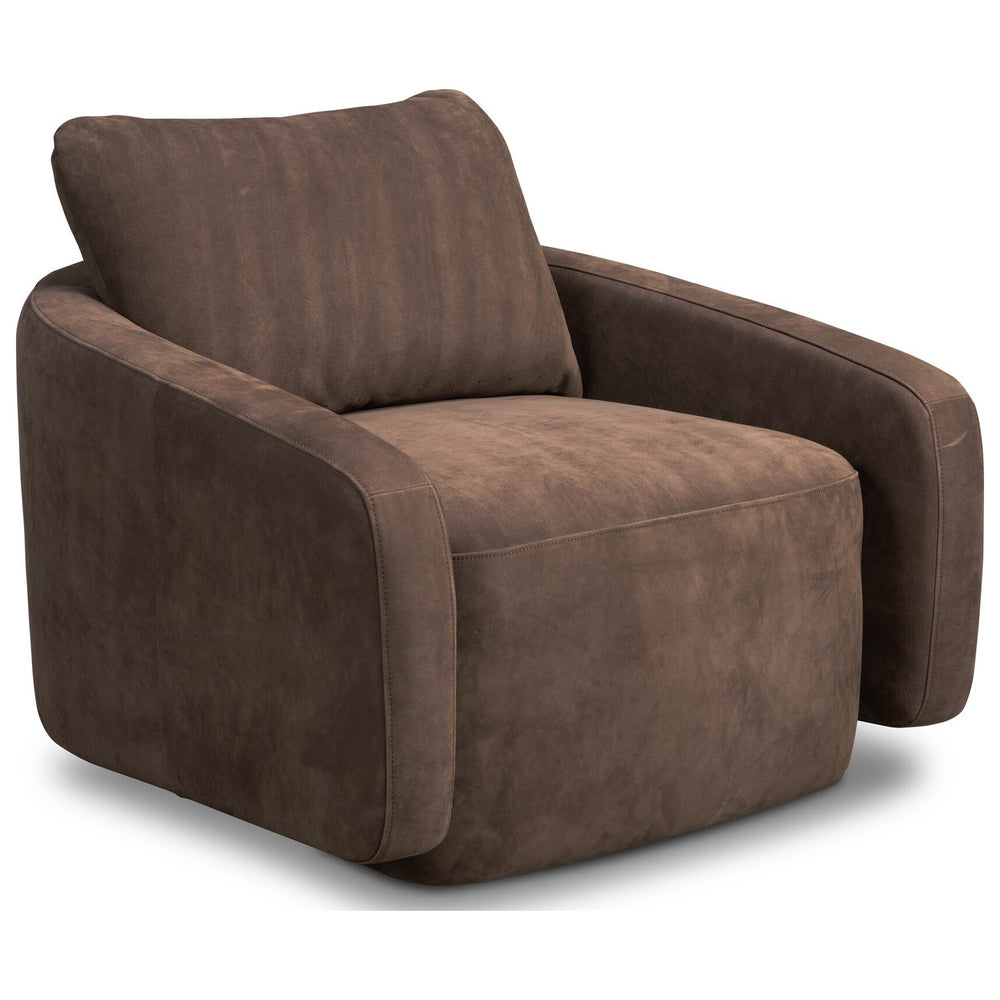 Lanvien Leather Swivel Chair, Nubuck Cigar by Four Hands — PRM_1
