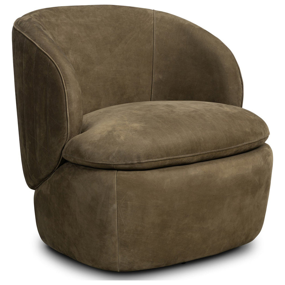 Valentine Leather Swivel Chair, Nubuck Olive by Four Hands — PRM_1