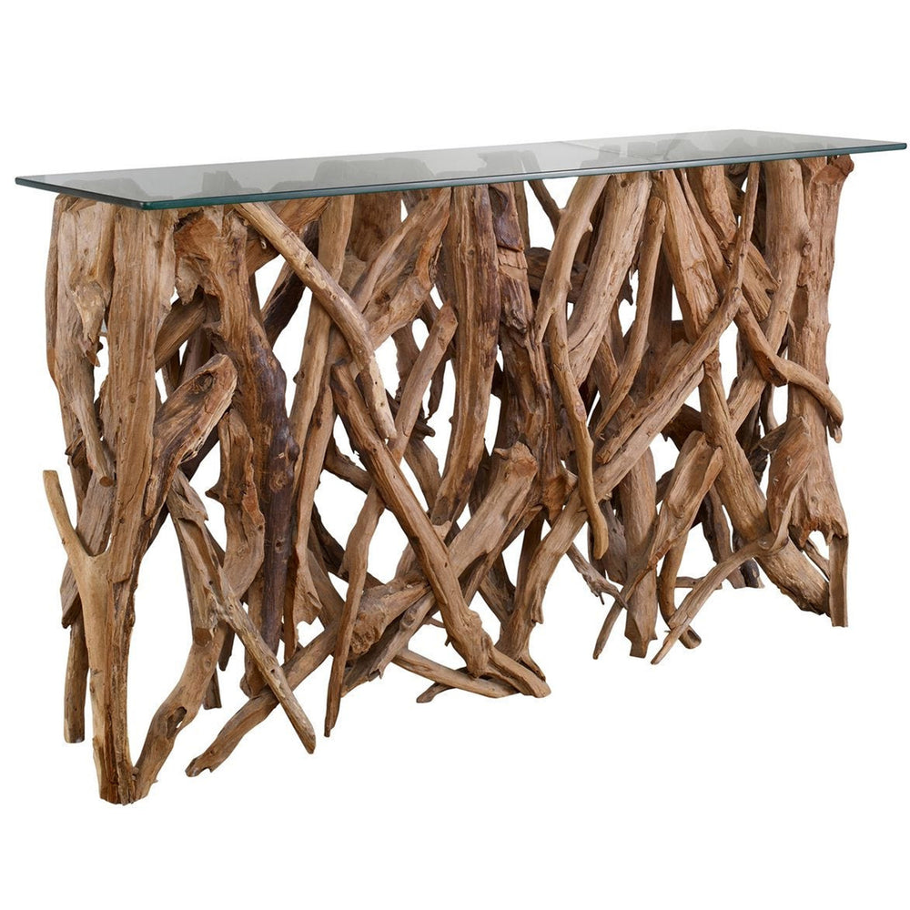 Teak Wood Console, Natural-Furniture - Accent Tables-High Fashion Home
