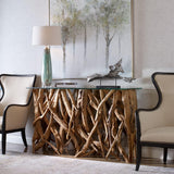 Teak Wood Console, Natural-Furniture - Accent Tables-High Fashion Home
