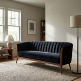 Connor Channel Back Sofa, Black Velvet