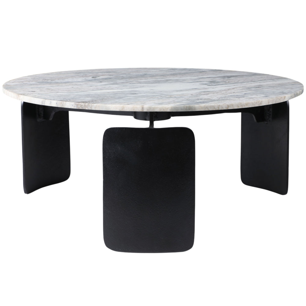 3-Footed Marble Top Coffee Table, Grey-Furniture - Accent Tables-High Fashion Home