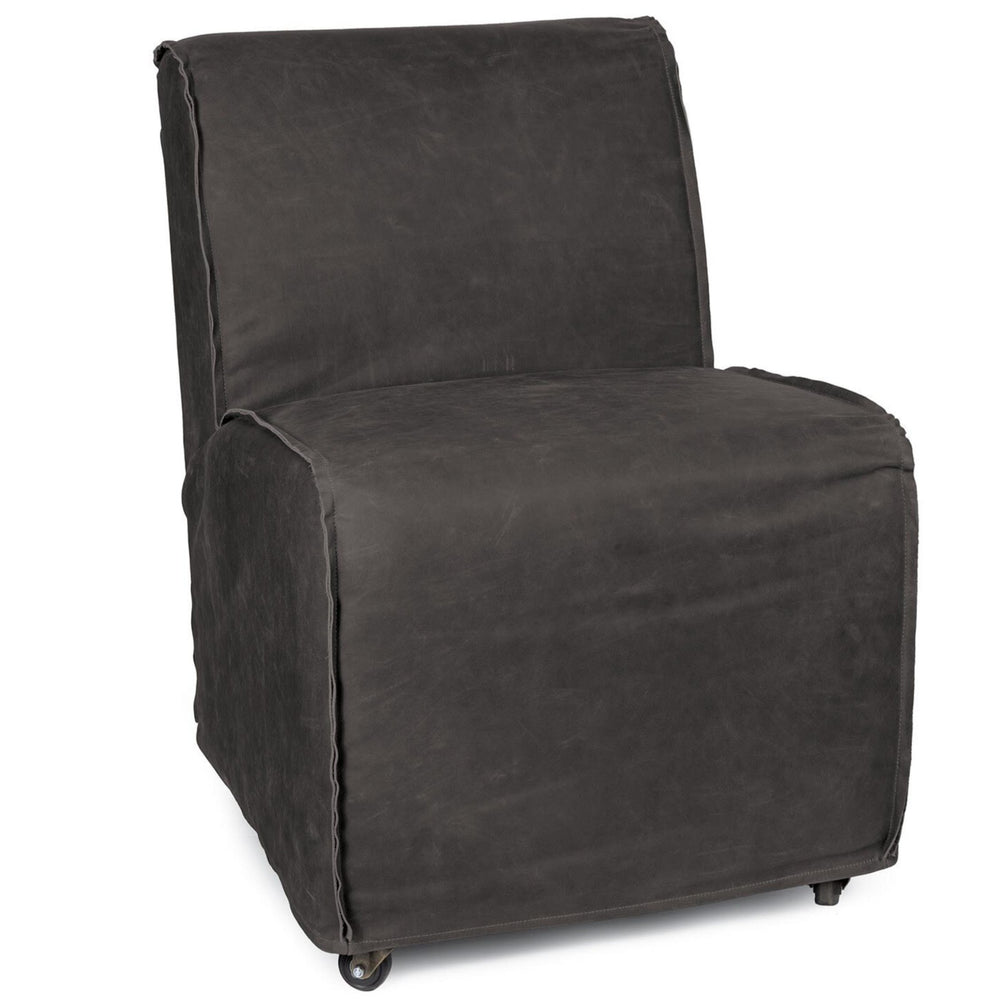 Rolling Leather Slipper Chair, Grey