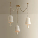 Omi 3 Light Chandelier, Patina Brass/Ceramic Ivory Crackle
