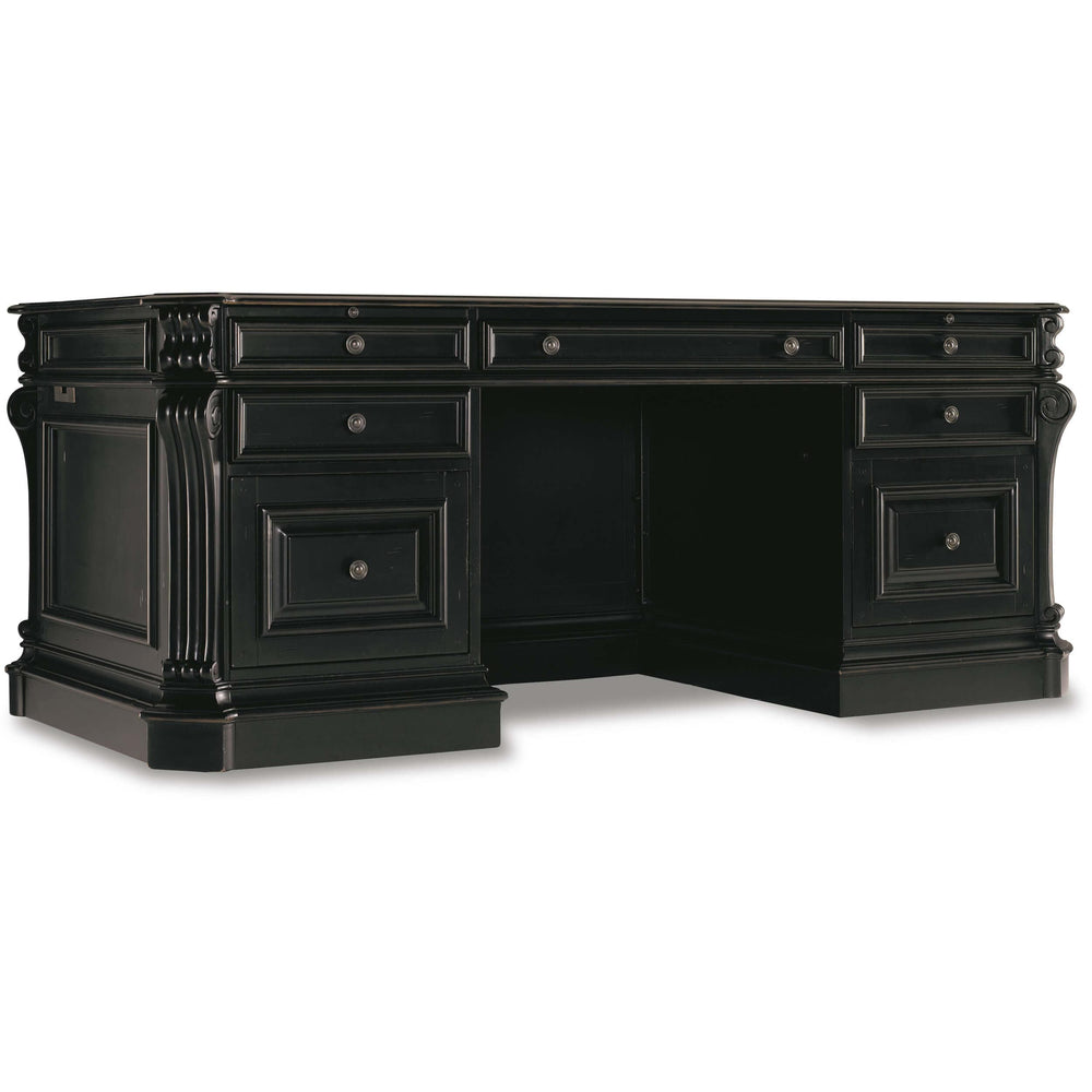 Telluride Executive Desk w/Leather Panels, Black-Furniture - Office-High Fashion Home