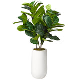 4' Natural Touch Fiddle Leaf Fig in Quinn Planter, White