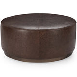 Clair Leather Round Coffee Table, Cocoa Brown-Furniture - Accent Tables-High Fashion Home