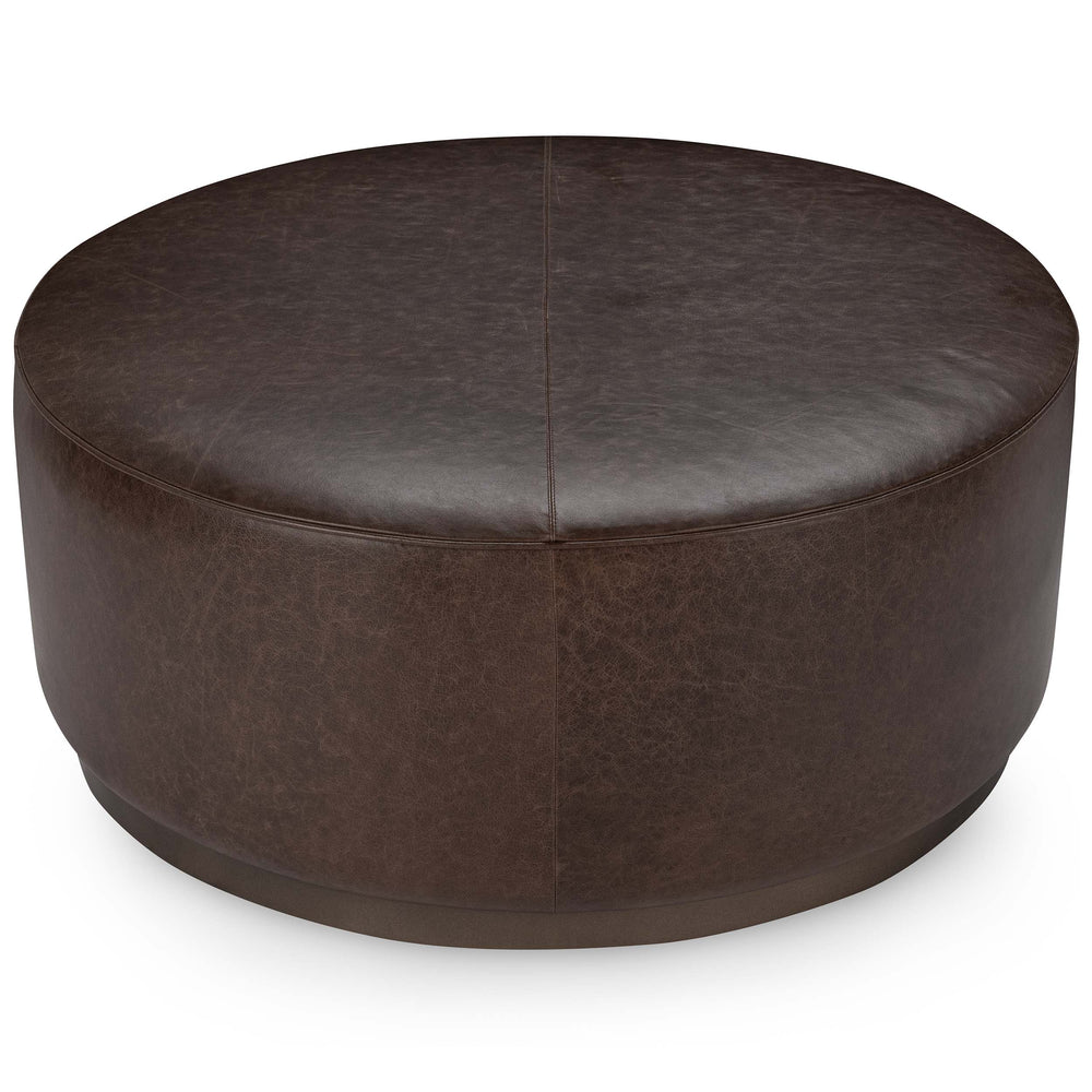 Clair Leather Round Coffee Table, Cocoa Brown-Furniture - Accent Tables-High Fashion Home