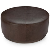 Clair Leather Round Coffee Table, Cocoa Brown-Furniture - Accent Tables-High Fashion Home