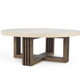 Aspen Round Coffee Table, Antique White/Distressed Brown-Furniture - Accent Tables-High Fashion Home