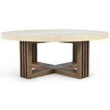 Aspen Round Coffee Table, Antique White/Distressed Brown-Furniture - Accent Tables-High Fashion Home
