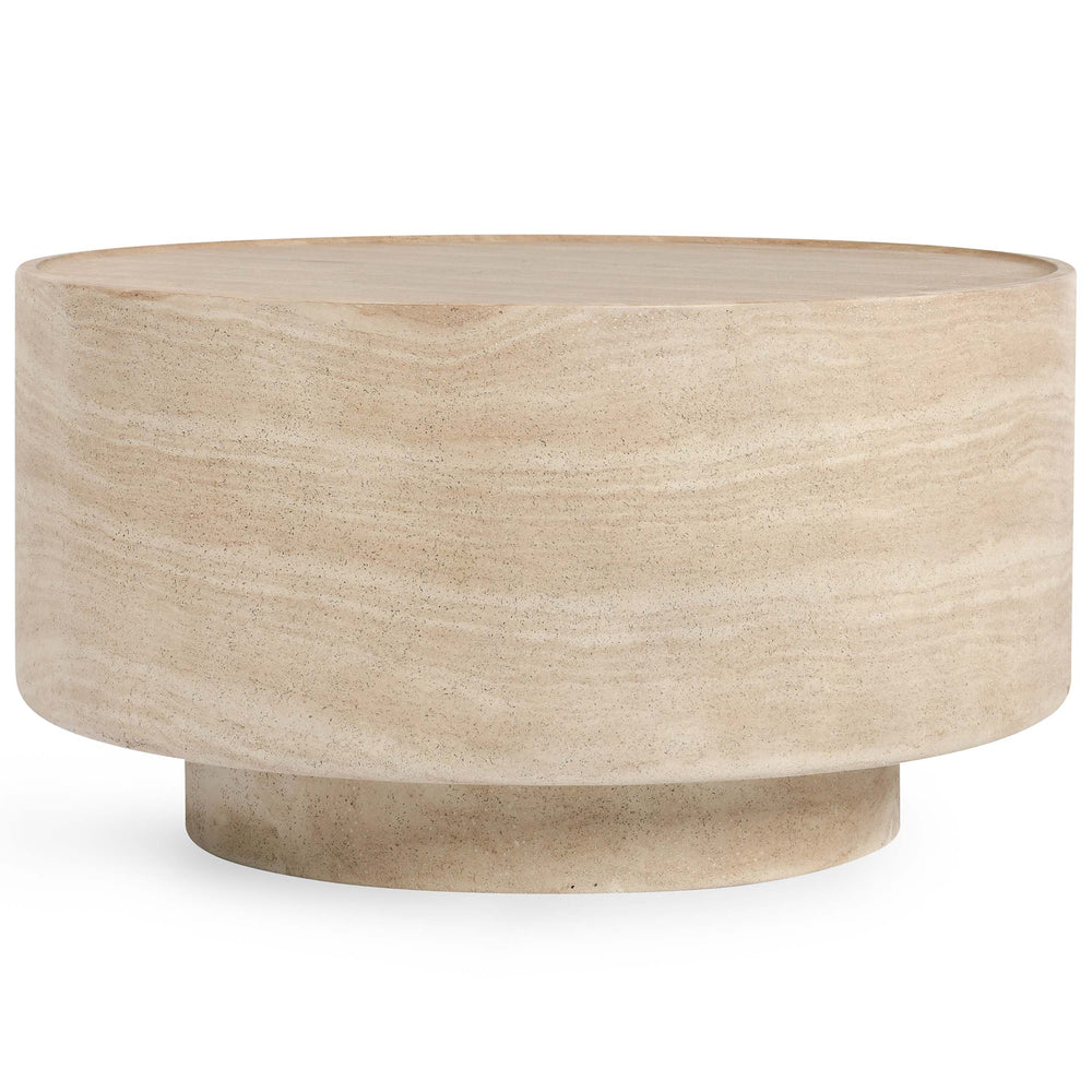 McKenna Outdoor Round Coffee Table, Travertine-Furniture - Outdoor-High Fashion Home