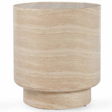 Mckenna Outdoor Round End Table, Travertine-Furniture - Outdoor-High Fashion Home