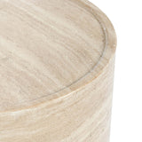 Mckenna Outdoor Round End Table, Travertine-Furniture - Outdoor-High Fashion Home