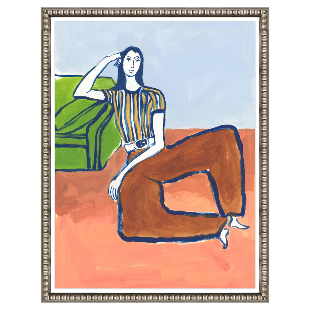 Lady With Green Couch Framed-Accessories Artwork-High Fashion Home