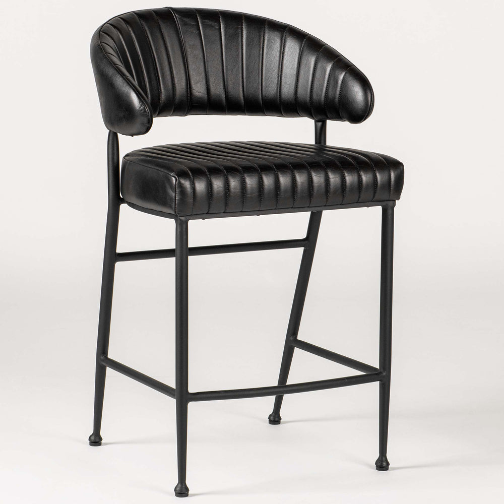 Umbria Leather Bar & Counter Stool, Jet Black-Furniture - Dining-High Fashion Home