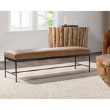 Madeleine Leather Bench, Dune Walnut-Furniture - Benches-High Fashion Home
