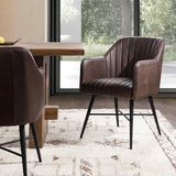 Leon Leather Dining Chair, Burnished Walnut, Set of 2