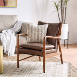 Kiannah Leather Chair, Barrel Brown-Furniture - Chairs-High Fashion Home