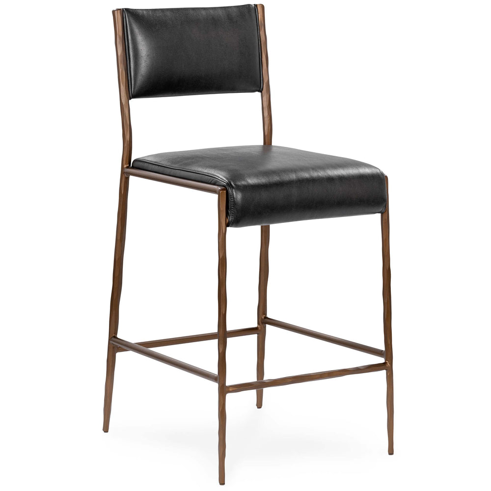 Kayne Leather Counter Stool, Black-Furniture - Chairs-High Fashion Home