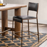 Kayne Leather Counter Stool, Black-Furniture - Chairs-High Fashion Home