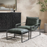 Morgan Leather Stool, Forest Green