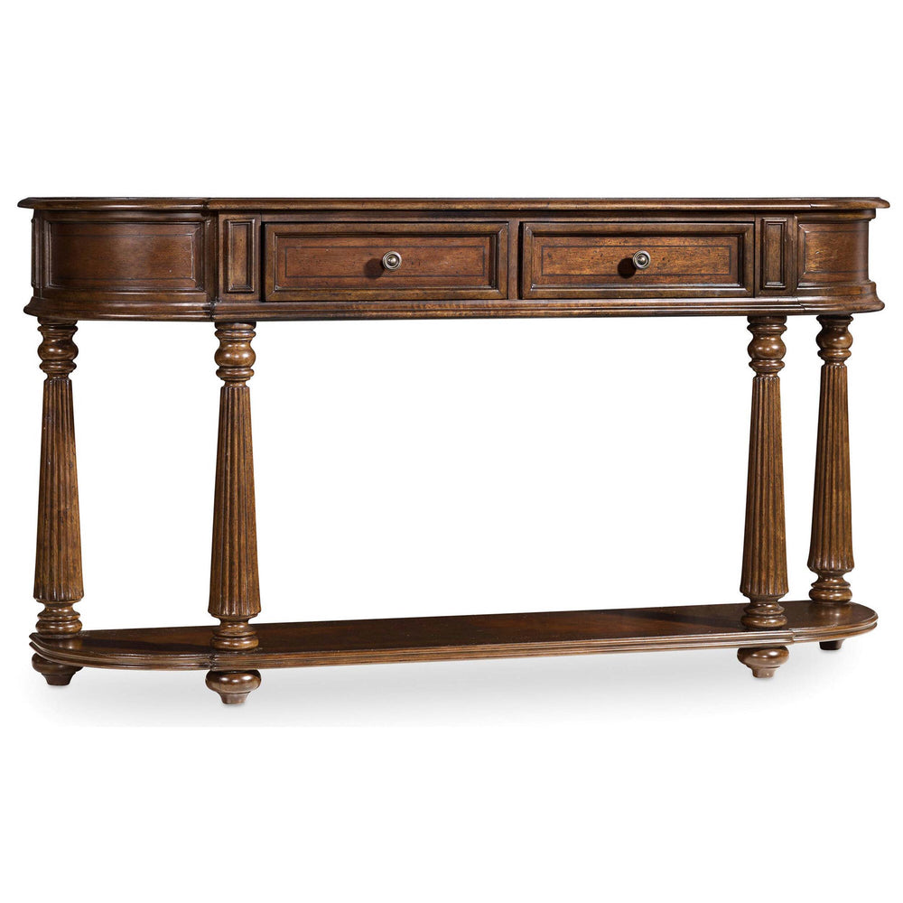 Leesburg Demilune Hall Console, Swirl Mahogany-Furniture - Accent Tables-High Fashion Home